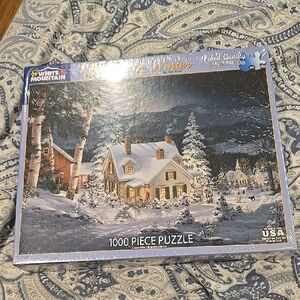 WHITE MOUNTAIN Friends In Winter Jigsaw Puzzle 1000pcs House Snow Trees Dogs NEW